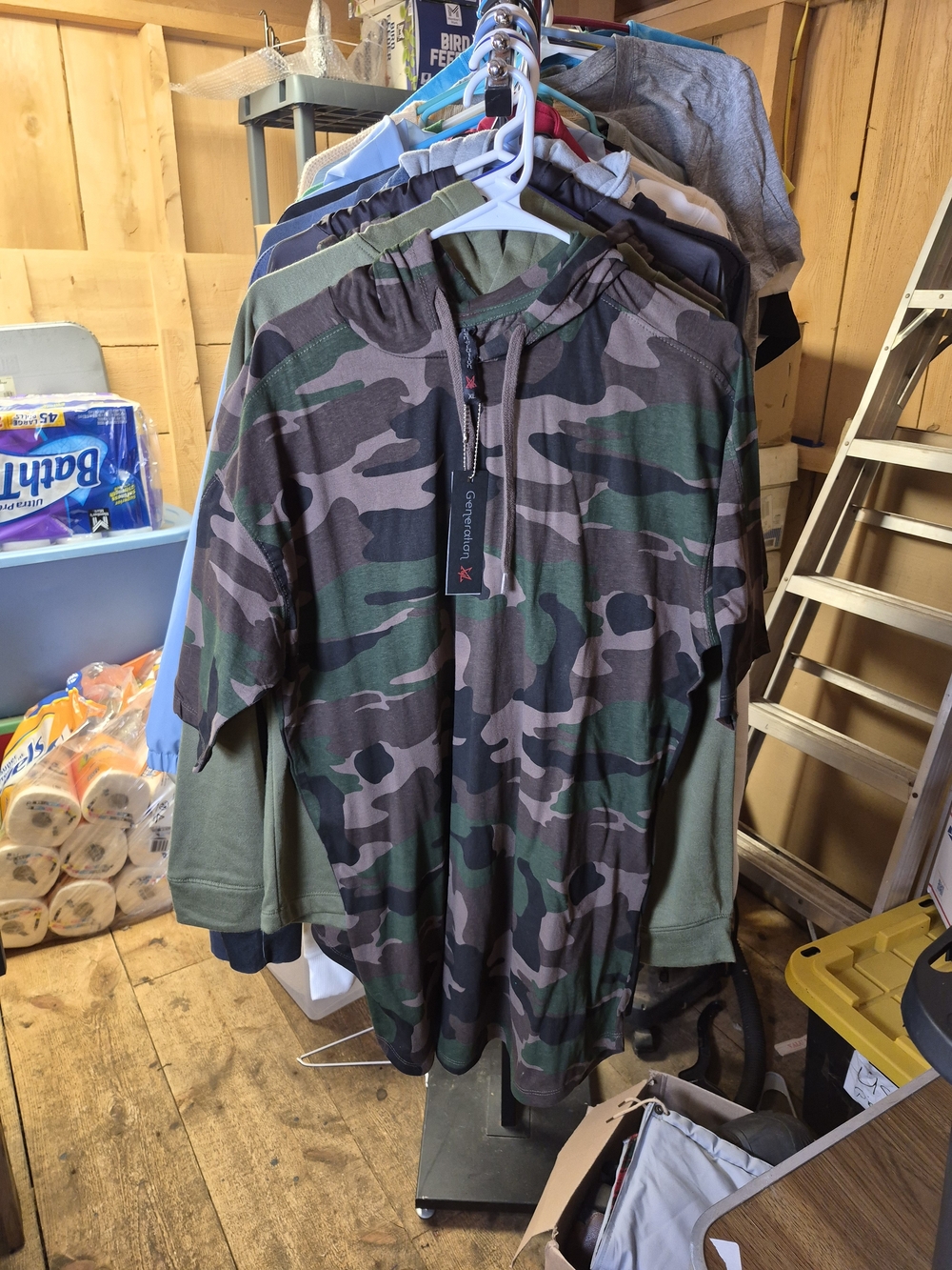 Camo Short-Sleeve Hoodie with Half-Zip - Green Camouflage Bin 42